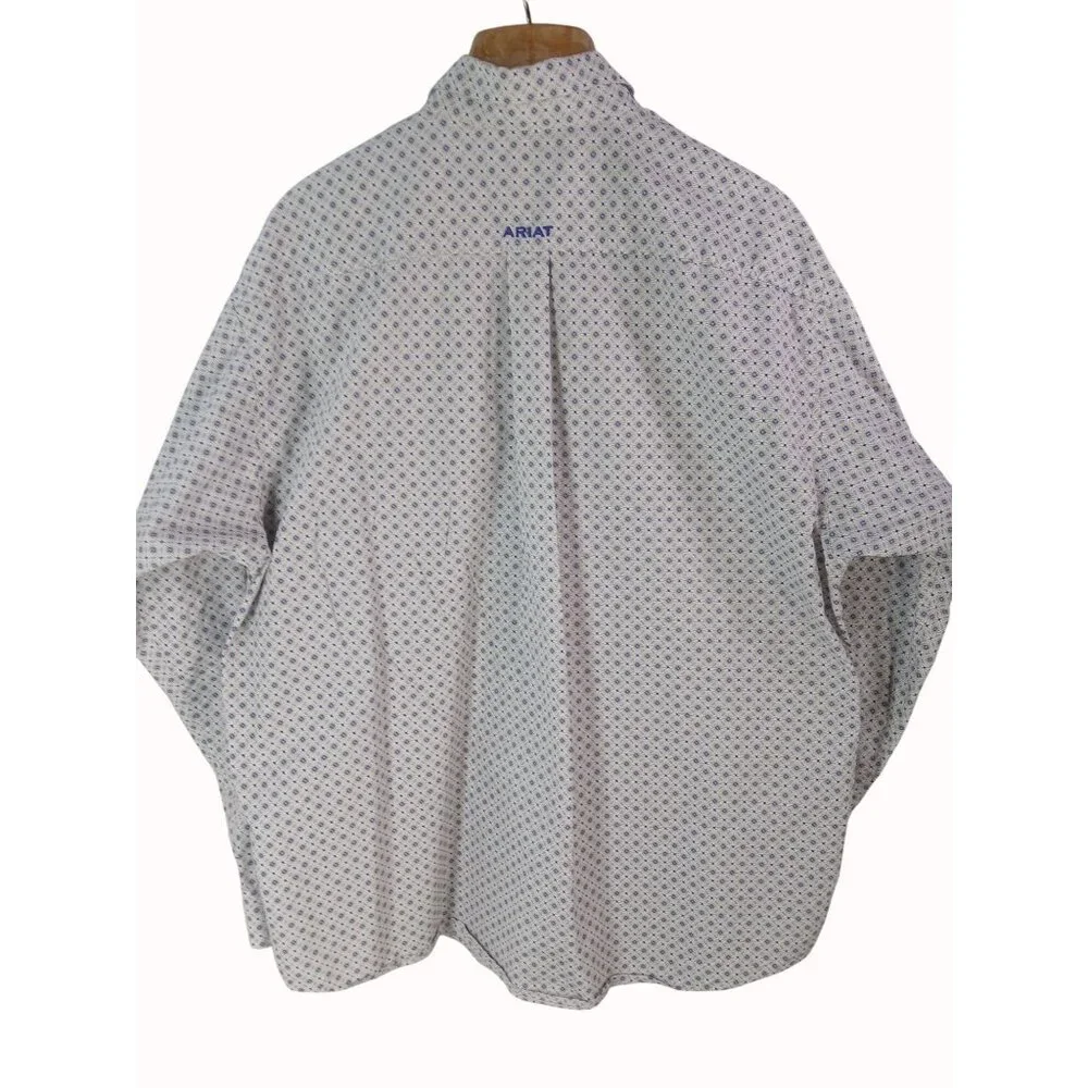 Ariat Mens Button Down Long Sleeve Shirt Size XXL Blue White Geometric - Picture 8 of 16